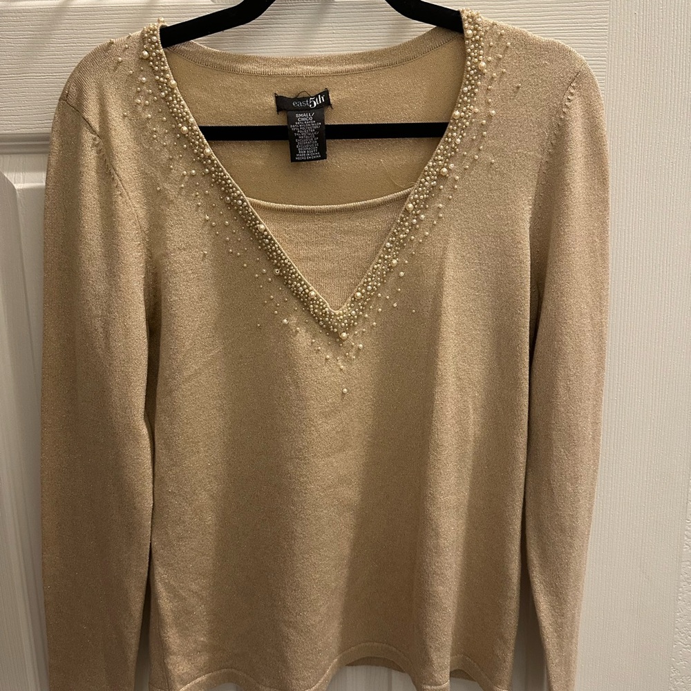 Women's eloquent V-Neck Sweater Beige Pearl Small